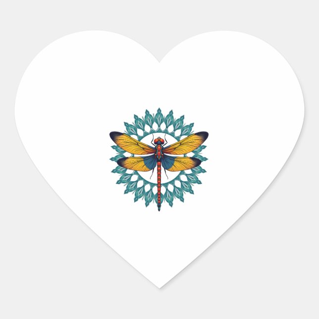 Mandala Dragonfly - Lotus Flower Insect Lover Ento Heart Sticker (Front)