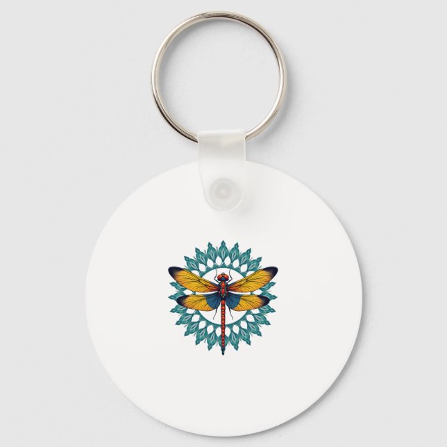 Mandala Dragonfly - Lotus Flower Insect Lover Ento Keychain (Front)
