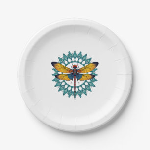 Mandala Dragonfly - Lotus Flower Insect Lover Ento Paper Plate