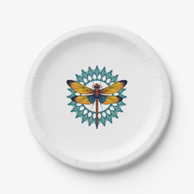Mandala Dragonfly - Lotus Flower Insect Lover Ento Paper Plate (Front)