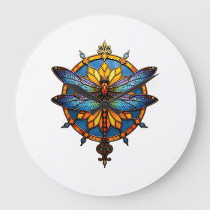 Mandala Dragonfly Luminous Sacred Geometry Spiritu Large Clock