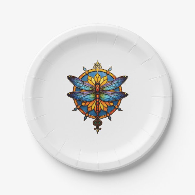 Mandala Dragonfly Luminous Sacred Geometry Spiritu Paper Plate (Front)