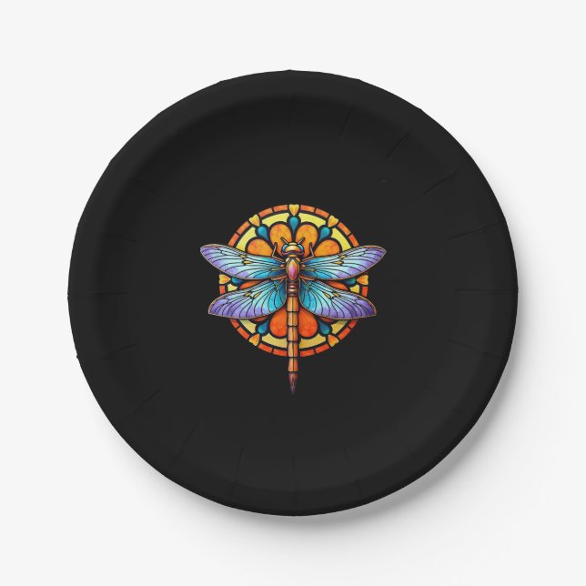 Mandala Dragonfly Luminous Sacred Geometry Spiritu Paper Plate (Front)