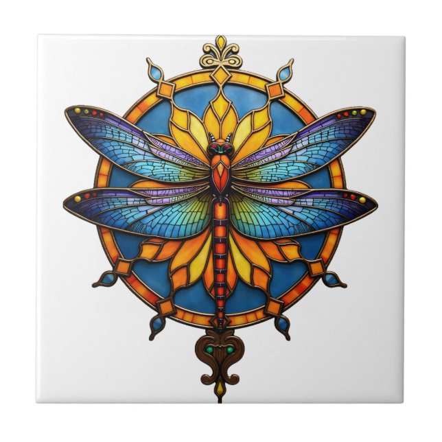 Mandala Dragonfly Luminous Sacred Geometry Spiritu Tile (Front)