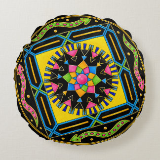 Mandala du serpent mystique – Coussin rond géométr