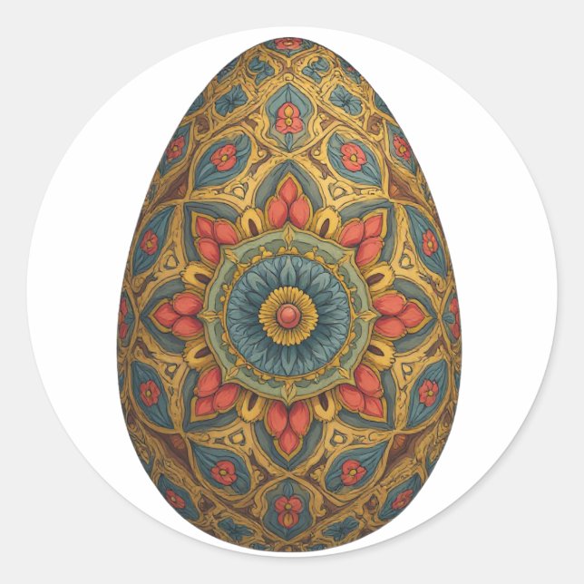 Mandala Egg – Intricate Boho Floral Design Classic Round Sticker (Front)