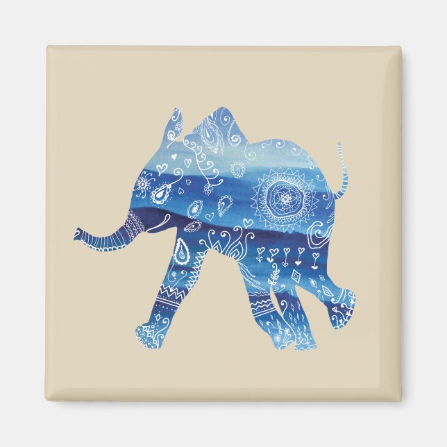 Mandala Elephant Art Magnet Carré 5.1 Cm (Devant)