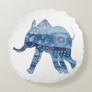 Mandala Elephant ArtPolyester Round throw cushion