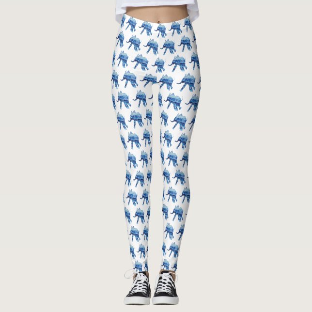 Mandala Elephant batic Art  Custom Leggings (Front)