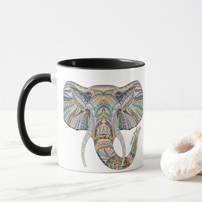 Mandala Elephant Café Mug (Avec donut)