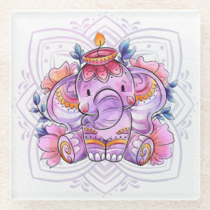 Mandala Elephant/Ganesh Glass Coaster