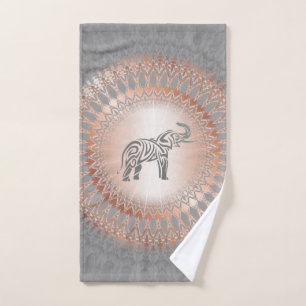 Mandala, éléphant gris-or Rose