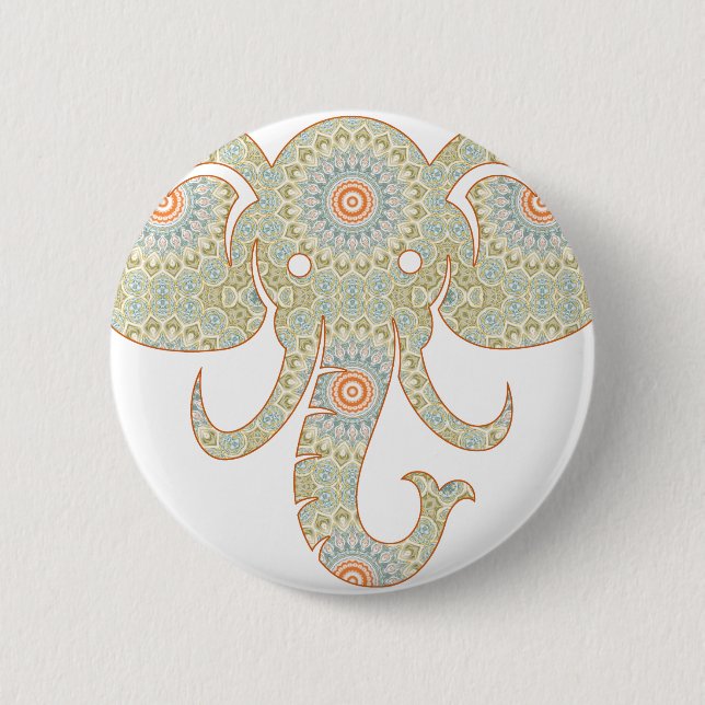 Mandala Elephant Head Design 2 Inch Round Button (Front)