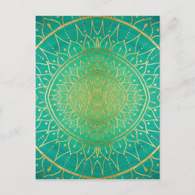 Mandala Emeral Green Gold Colorful Postcard (Front)