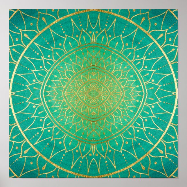 Mandala Emeral Green Gold Colorful Poster (Front)