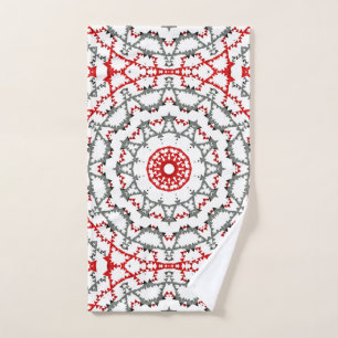 Mandala en blanc, rouge et kaki.