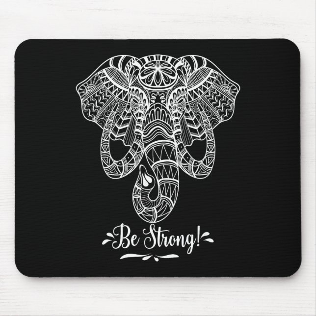 Mandala Face Elephant. Be Strong. Like An Elephant Mouse Pad (Front)