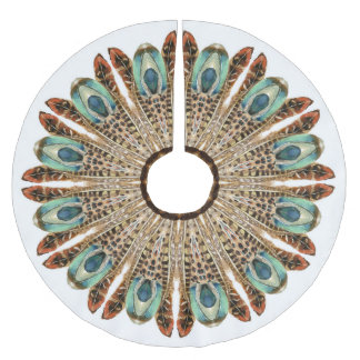Mandala Feathers Watercolor: Natural Lace Design Brushed Polyester Tree Skirt