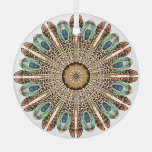 Mandala Feathers Watercolor: Natural Lace Design Glass Ornament