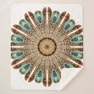 Mandala Feathers Watercolor: Natural Lace Design Sherpa Blanket