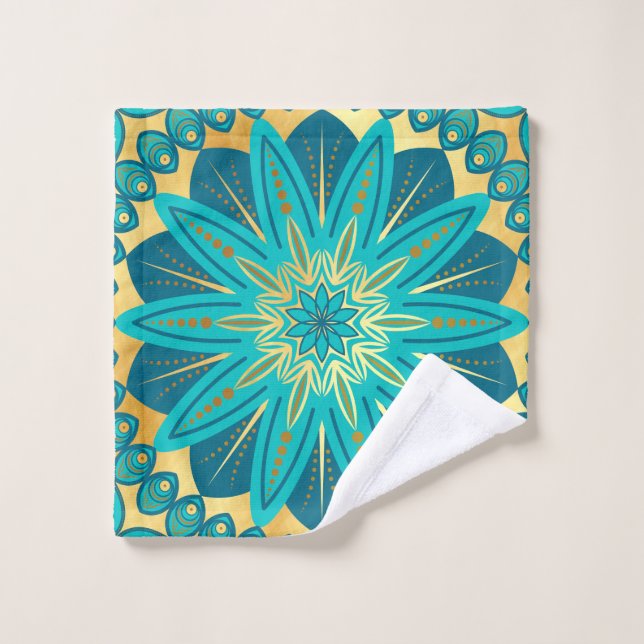 Mandala Fleur Bleu Or (Gant de toilette)