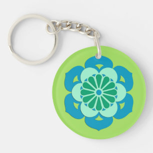Mandala Fleur de Lotus, Vert Citron et Bleu Clair