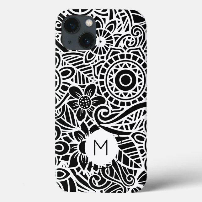 Mandala Floral Modern Monogram INITIAL Black White Case-Mate iPhone Case (Back)