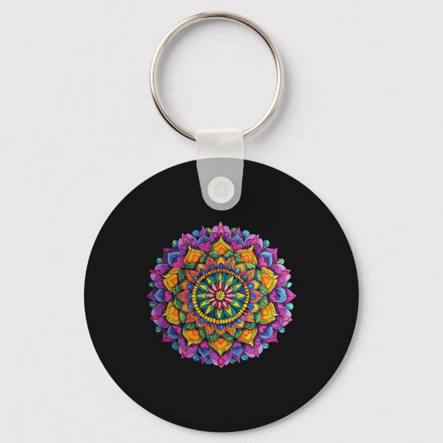 Mandala Floral Zen Vibrant Circular Pattern  Keychain (Front)