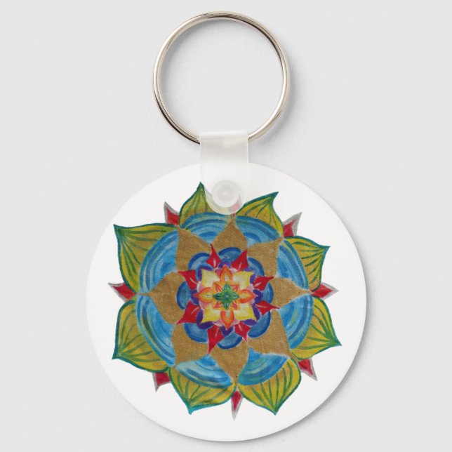 Mandala Flower Basic Button Key Ring (Front)