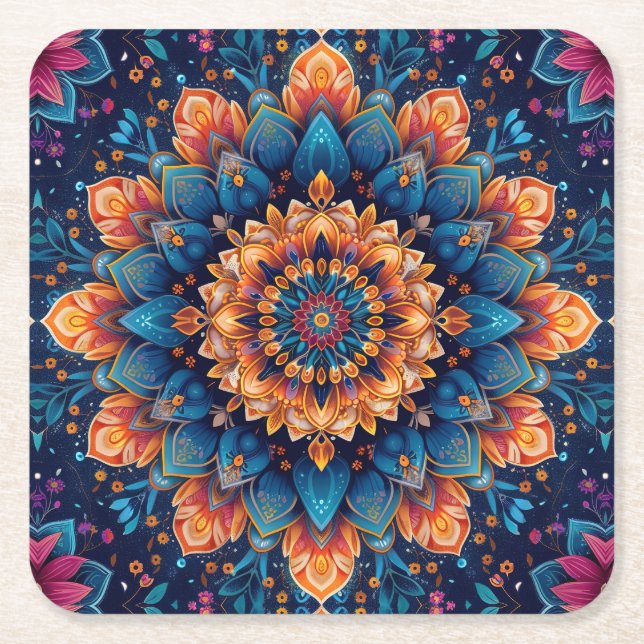 Mandala Flower Digital Art Style-23907. Square Paper Coaster (Front)