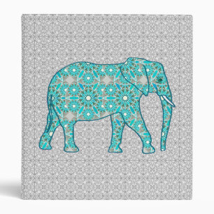 Mandala flower elephant - turquoise, grey & white binder