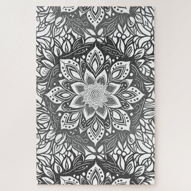 Mandala Flower in Black and white Jigsaw Puzzle (Vertical)
