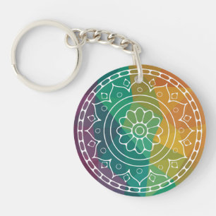 Mandala flower in rainbow boho colourful keychain