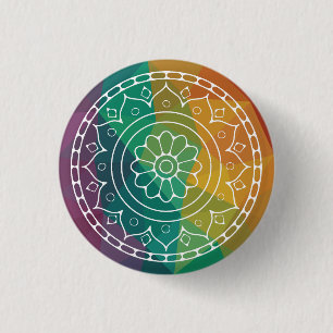 Mandala flower in rainbow colourful boho  1 inch round button