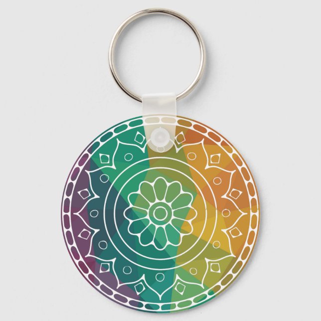 Mandala flower india rainbow boho chic design keychain (Front)