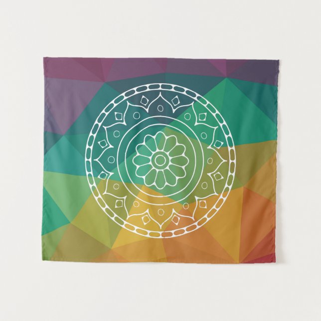 Mandala flower india rainbow boho colourful design tapestry (Front (Horizontal))