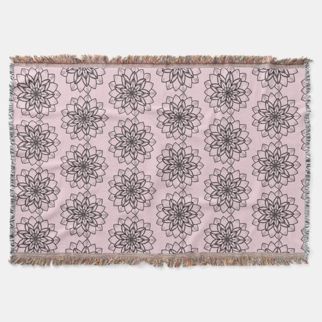 Mandala Flower Line Art Throw Blanket (Front)