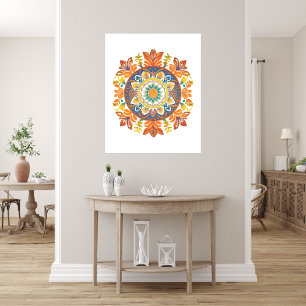 Mandala Flower Magic Orange Watercolor Photo Print
