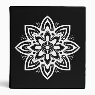 Mandala Flower Pattern in Black and White Binder