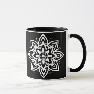 Mandala Flower Pattern in Black and White Mug
