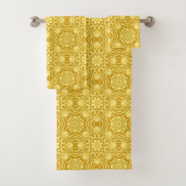Mandala Flower Pattern - Mustard Gold and Yellow  Bath Towel Set (Insitu)