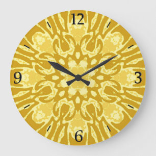 Mandala Flower Pattern - Mustard Gold and Yellow  Large Clock