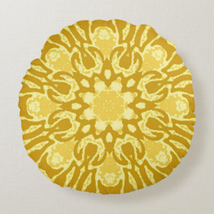 Mandala Flower Pattern - Mustard Gold and Yellow Round Pillow