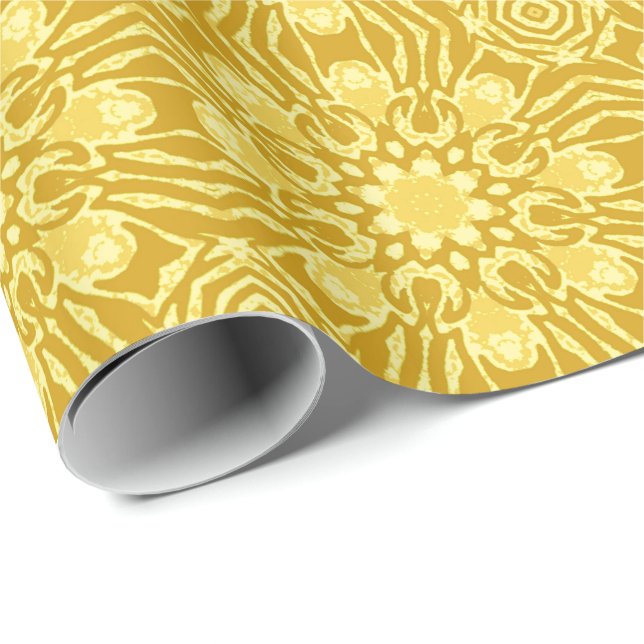 Mandala Flower Pattern - Mustard Gold and Yellow Wrapping Paper (Roll Corner)