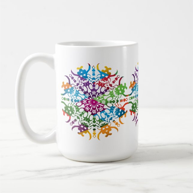 Mandala flower pink yellow coffee mug (Left)