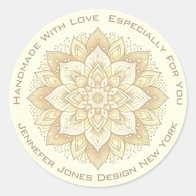Mandala Flower Simple Ivoire Jaune Étiquettes arti (Devant)