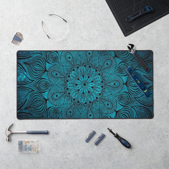 Mandala Flower Zen Cool brillant Vibrant Turquoise (Poste de travail)