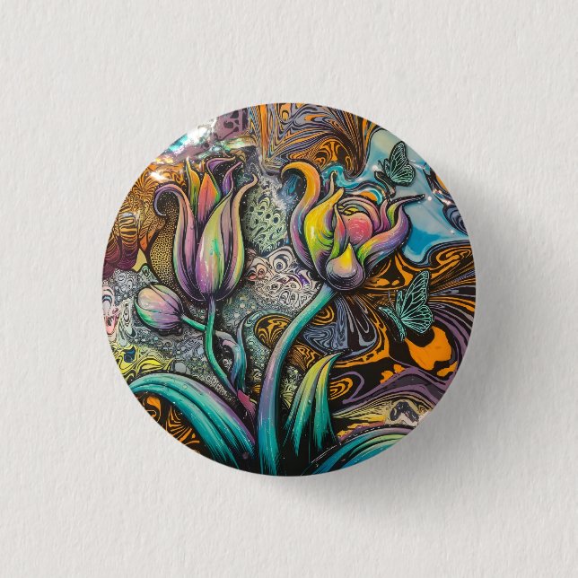 Mandala Flowers 1 Inch Round Button (Front)