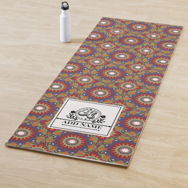 Mandala flowers monogram custom name letter M Yoga Mat (In Situ)