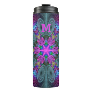 Mandala From Centre Colourful Fractal Art Monogram Thermal Tumbler